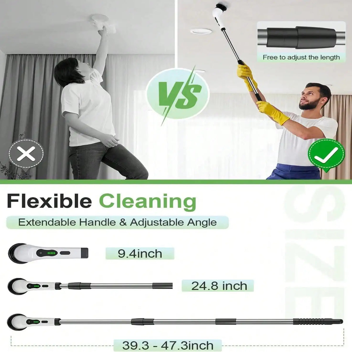 Electric Spin Scrubber, Cordless Waterproof Bathroom Cleaning Brush With Adjustable Handle, 9-in-1 US Version - product view 6