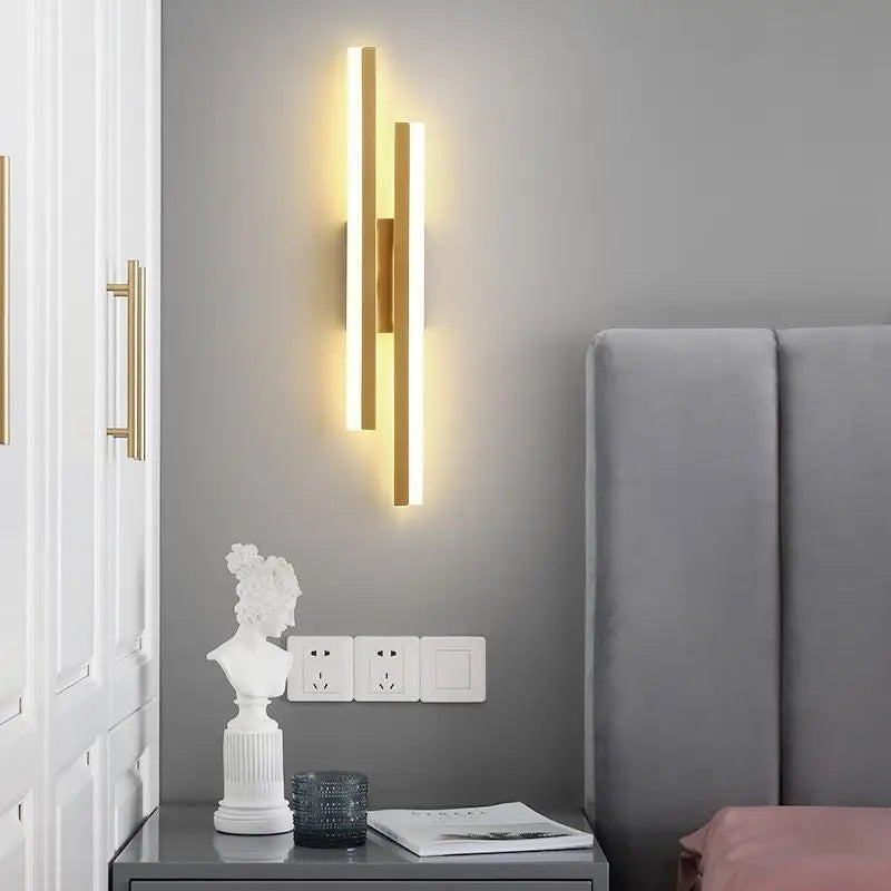 Modern LED Wall Sconce, Dimmable, Three Color Settings, Iron and Acrylic, Gold or Black for Bedroom and Hallway - product view 6