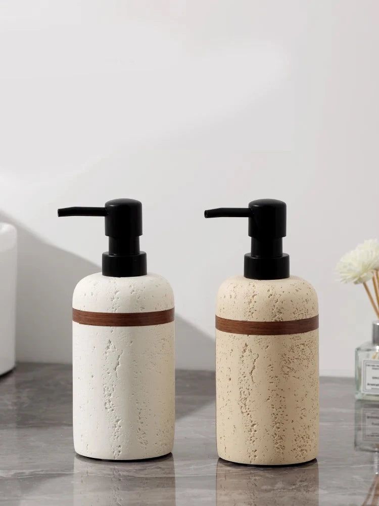Bamboo Soap Dispenser, Textured Minimalist Bathroom Countertop Bottle, 19.5 x 7.5 cm, White or Yellow - product view 6