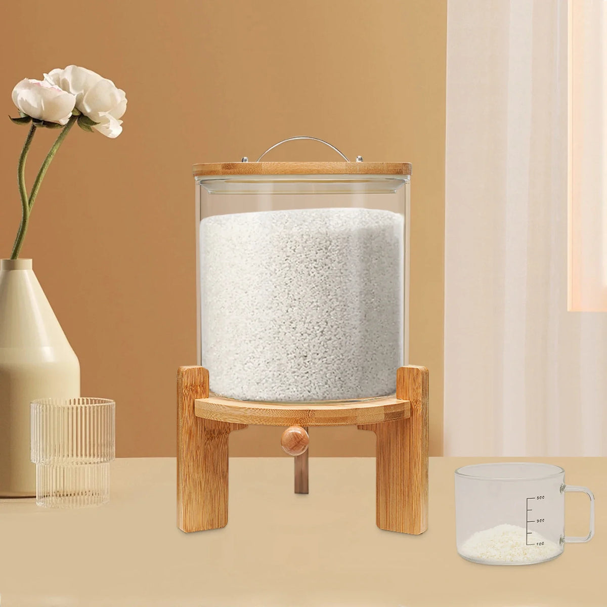 5L Airtight Cereal Container with Measuring Cup, Clear Grain Dispenser with Manual Flow Valve for Rice, Flour and Pet Food - product view 6