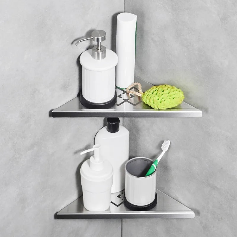 Metal Corner Shower Shelf, Triangle Bathroom Caddy, Silver 1-Piece or 2-Piece Storage Basket Set - product view 6