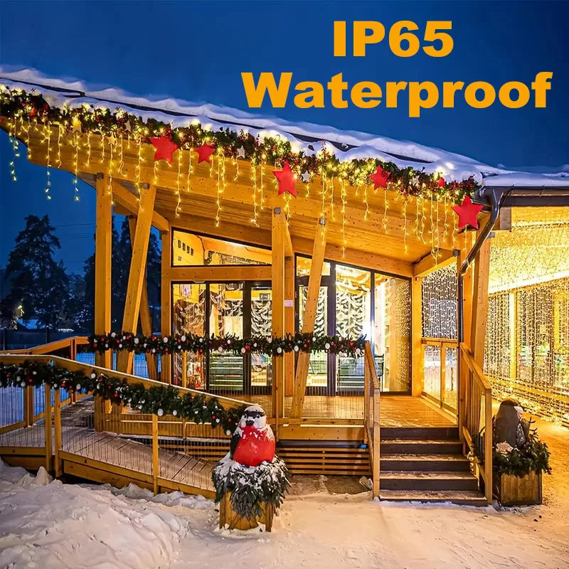 Solar String Lights, Warm White 162 LED Curtain Design, 8 Modes, Waterproof 3V Bead Lights for Garden and Holiday Décor - product view 6