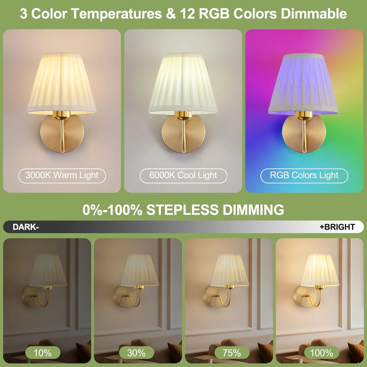 Battery-Operated Picture Light, Dimmable LED Wall Lamp with Remote and Touch Control, 15 Colors and Gold or Black Options - product view 6