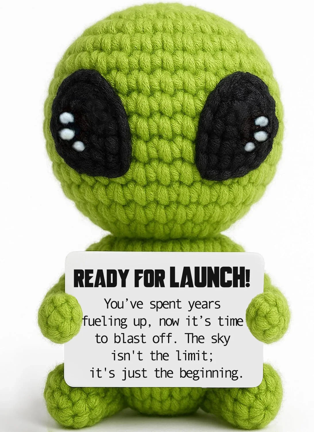 Positive Alien Crochet Doll, Customizable Pocket Hug Gift with Card, Textile & Fabric, Modern Design for Graduation and Birthdays - product view 6