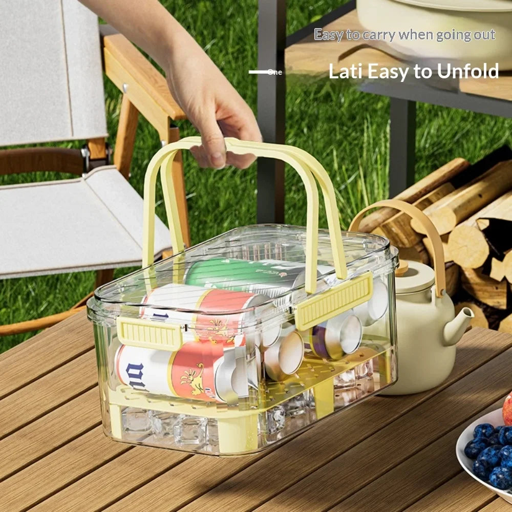 Covered Refrigerator Organizer, Portable Fresh-Keeping Food Storage Box, 21 x 15 x 11cm, Yellow or Green - product view 6