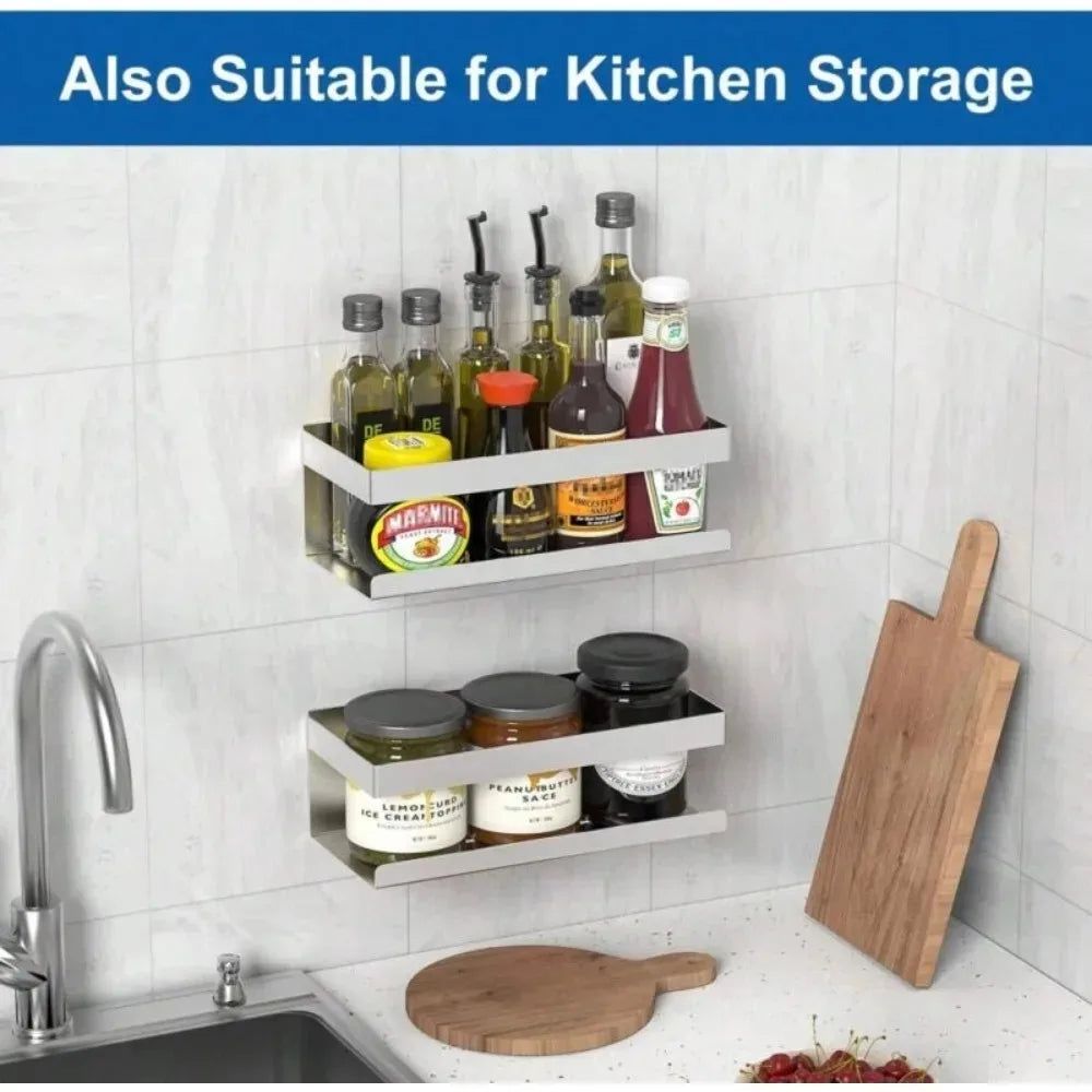 Adhesive Shower Caddy, SUS304 Stainless Steel Waterproof Bathroom Shelf, 7KG Load Capacity, Hollow Drainage Basket - product view 6
