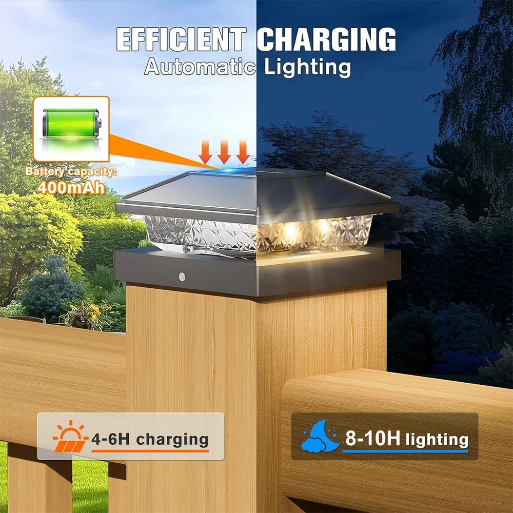 Solar Post Cap Light, Automatic Warm White LED, Waterproof Outdoor Garden Lighting for 4-Inch Fence and Deck Posts - product view 6