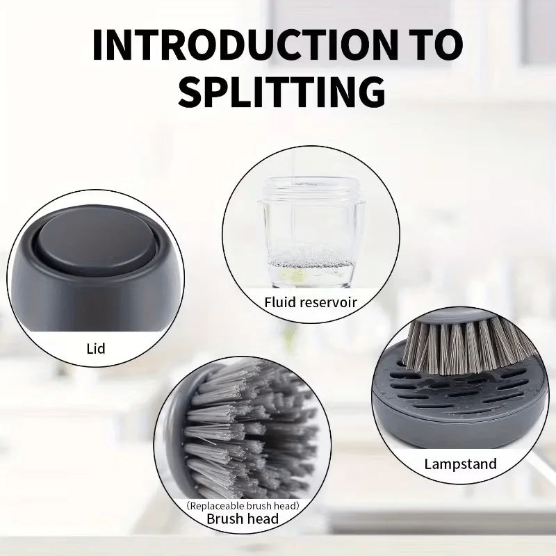 Soap Dispensing Dish Brush, Round Nylon Scrub Brush with Refillable Handle, Holder and Drip Tray for Kitchen Cleaning - product view 6