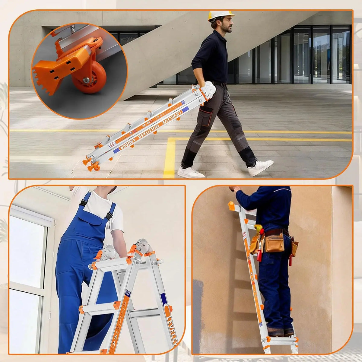 Multi-Position Extension Ladder, 20-Foot Reach, 330 lb Load Capacity, Anti-Slip Steps, Stabilizer Bars and Wheels - product view 6