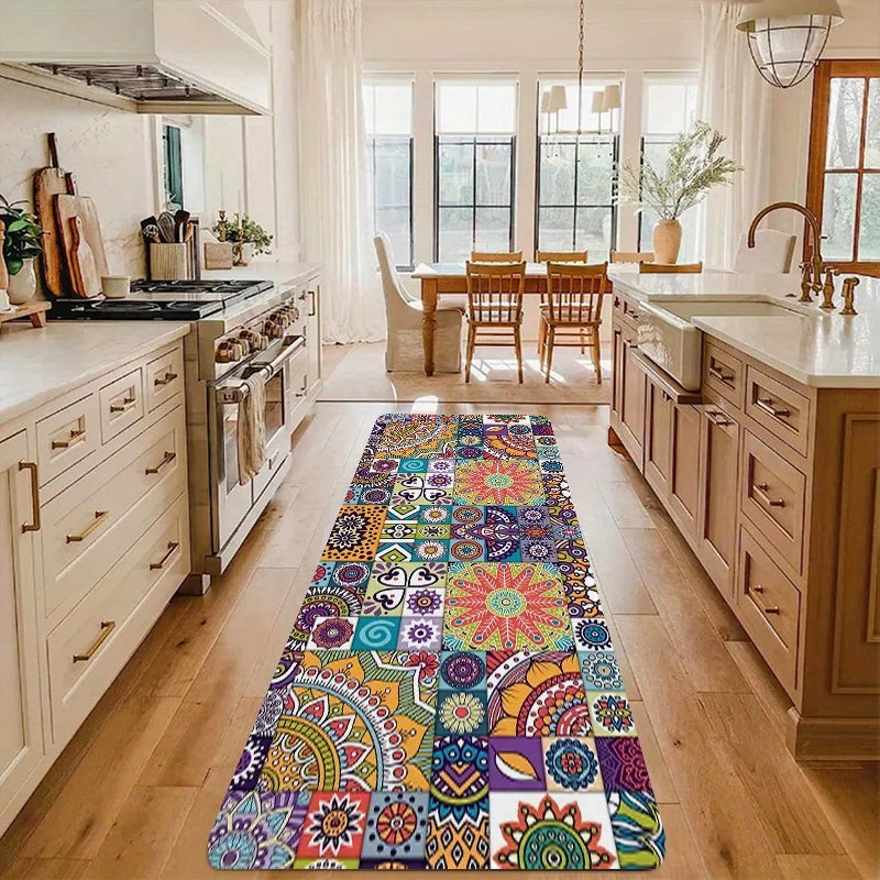 Bohemian Mandala Patchwork Runner Rug, Waterproof Anti-Slip Polyester Mat with PVC Backing, 6 Sizes for Home - product view 6