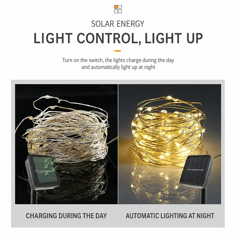 Solar String Lights, 100 LED Fairy Lights, 12-Meter Waterproof Garden Decor with 8 Lighting Modes and Color Options - product view 6
