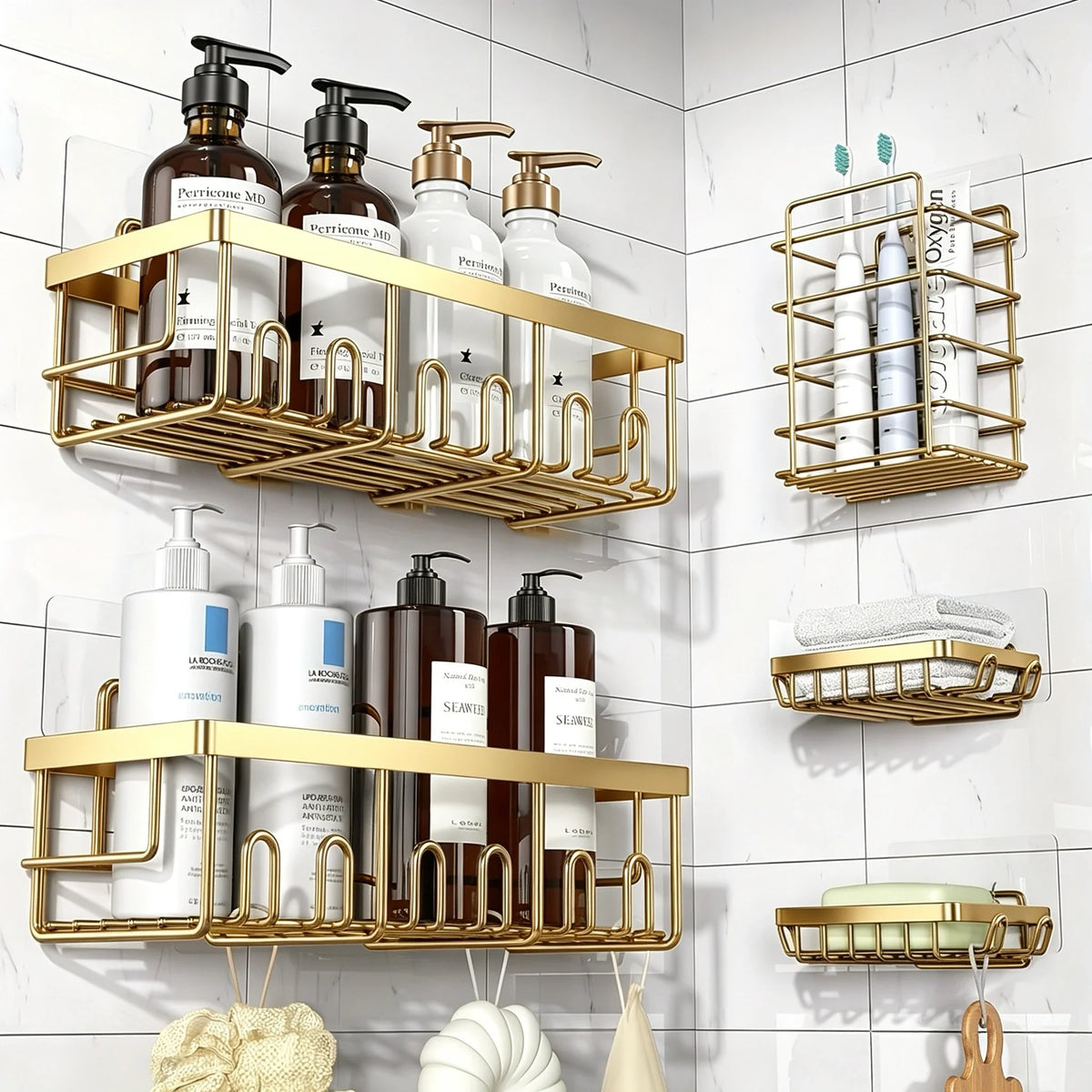 Adhesive Shower Caddy, 5-Pack No-Drilling Bathroom Storage with Soap Holder for Corner Wall Use - product view 6