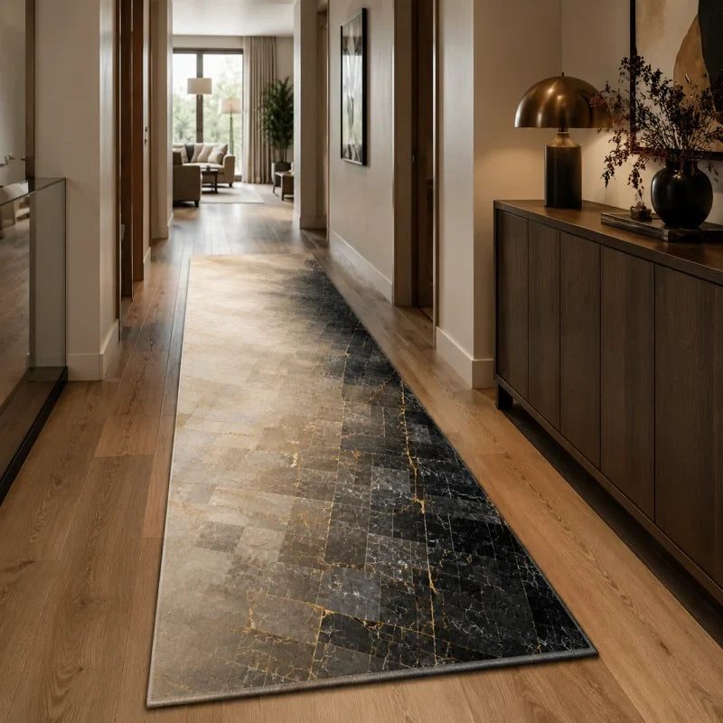 Grey Gold Marble Ink Wash Runner Rug, Non-Slip Fade-Resistant 100% Polyester, Machine-Made Mat for Hallway, Entryway and Kitchen - product view 6