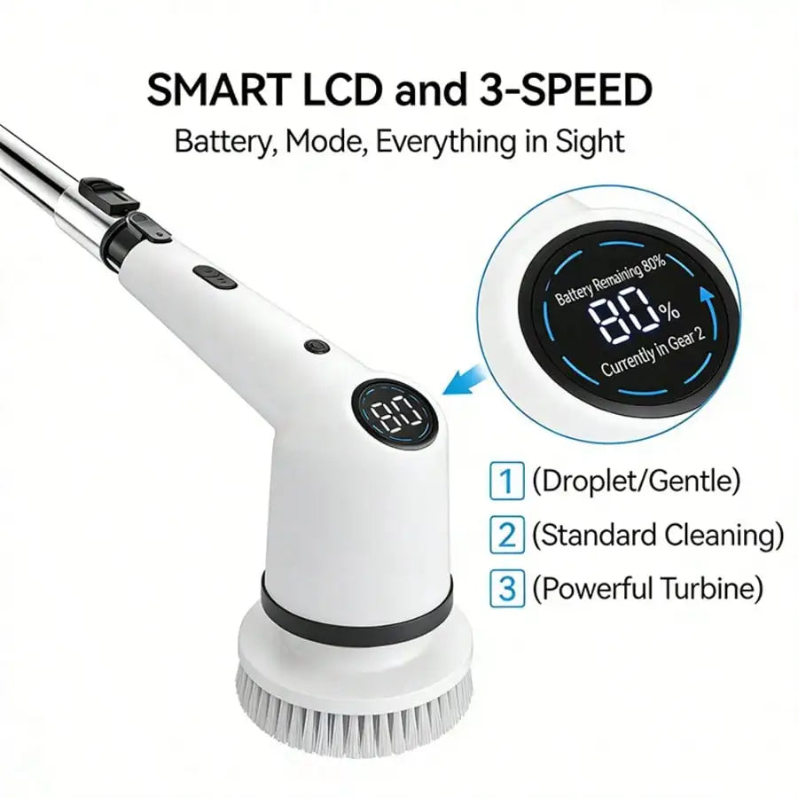 Electric Spin Scrubber, USB Rechargeable Dual-Speed Cleaner with Telescopic Handle, 8 Brush Heads for Bathroom, Floors and Cars - product view 6