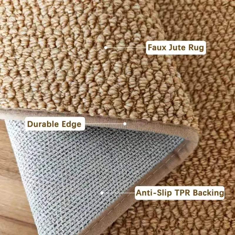 Irregular Jute Rug, Non-Slip Woven Imitation Sisal Floor Mat, Washable Boho Bedroom and Living Room Carpet in 5 Sizes - product view 6