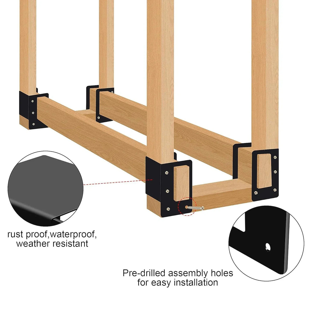 Outdoor Firewood Rack Brackets, 4-Pack Adjustable Metal Log Holders with Powder-Coated Finish for Patio, Deck and Fireplace - product view 6