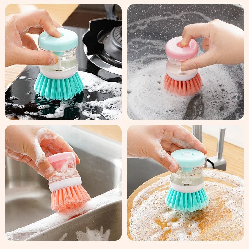 Soap Dispensing Dish Brush, Round Plastic Kitchen Scourer for Pots and Pans, Available in 1-Piece, 2-Piece and 3-Piece Sets - product view 6