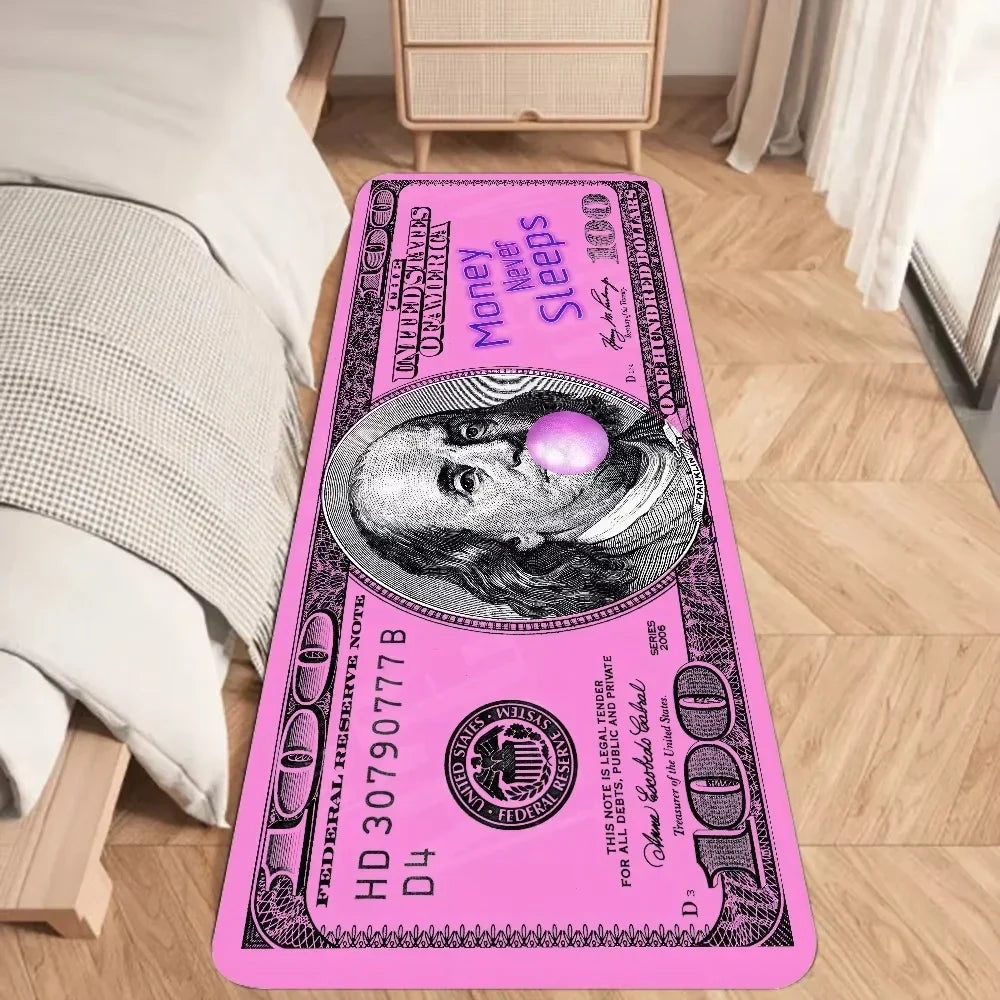 100 Dollar Bill Runner Rug, Geometric Money Print, Machine Washable, Anti-Slip PVC Backing for Bedroom and Entryway - product view 6
