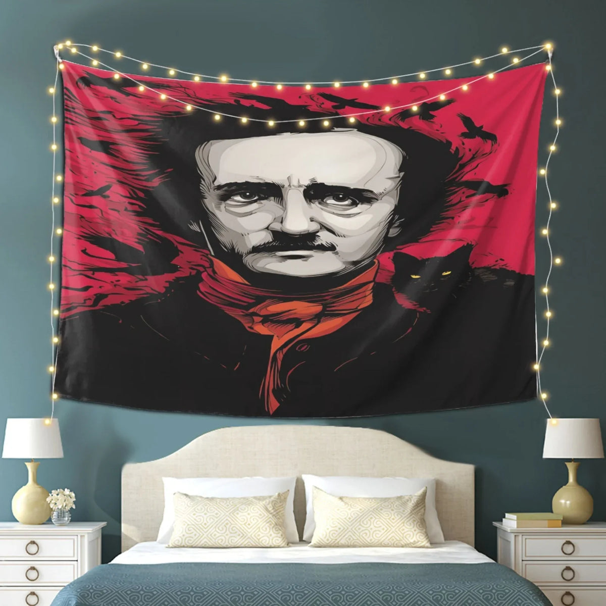 Edgar Allan Poe Tapestry, 100% Polyester Wall Decor, 150x100 cm, No Brass Grommets for Bedroom and Living Room - product view 1