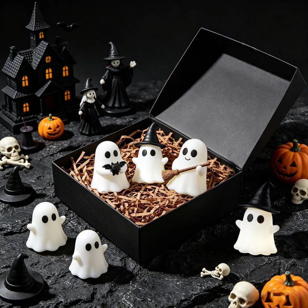 Halloween Mini Ghost Statue, Glow-in-the-Dark PVC Ornament, Soft Spooky Table Decor in 3, 6 or 9 Pieces - product view 6
