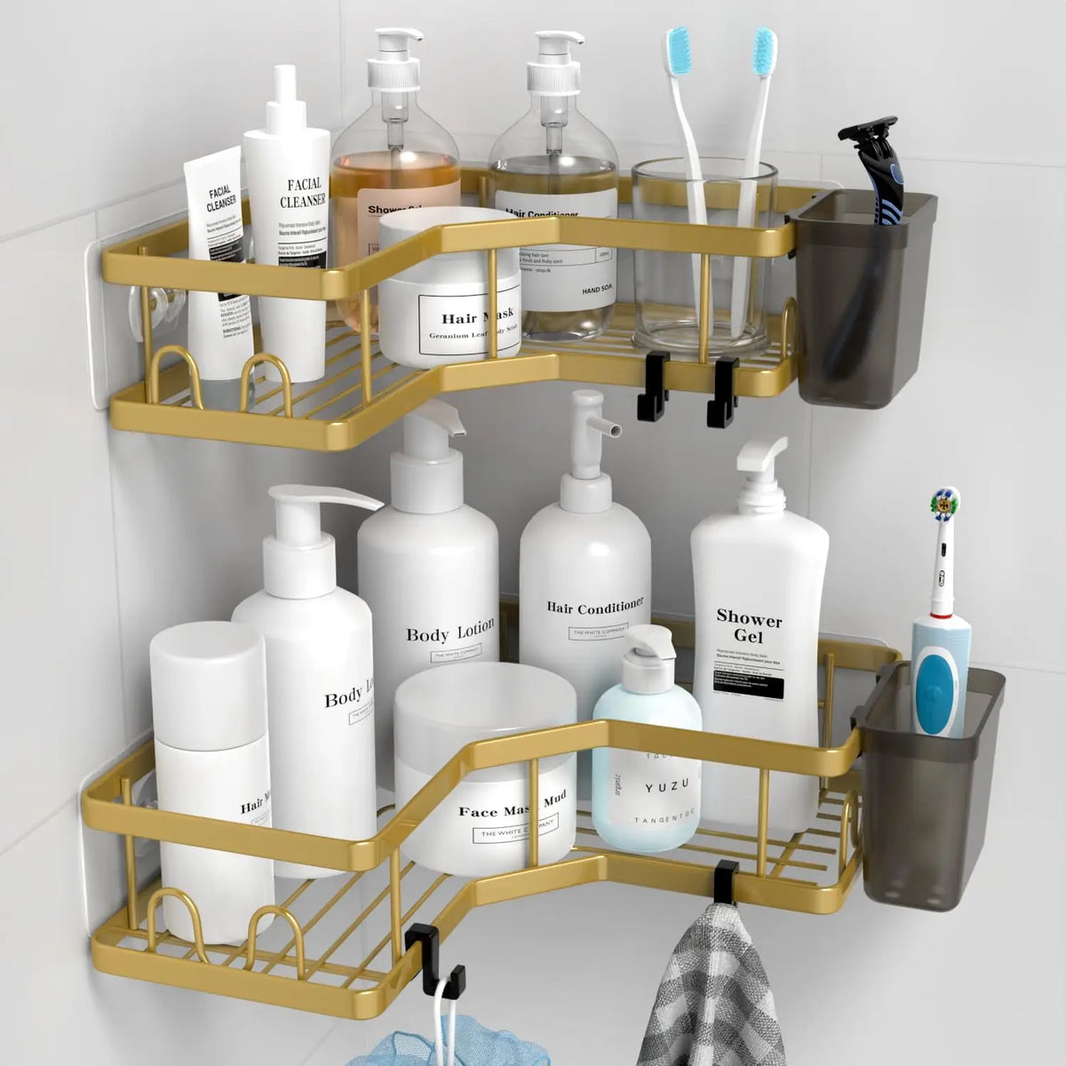 Adhesive Shower Caddy 2-Pack, Dual-Tier Corner Shelves, No-Drill Storage for 90-Degree Bathroom Walls - product view 6