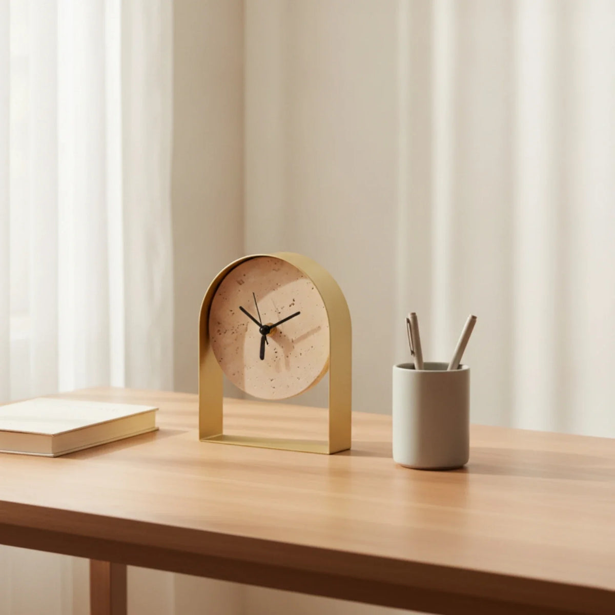 Stone Face Mantel Clock, Compact Arched Quartz Desk Clock, Gold or Black, 15.5 × 5 × 18 cm for Shelves - product view 6