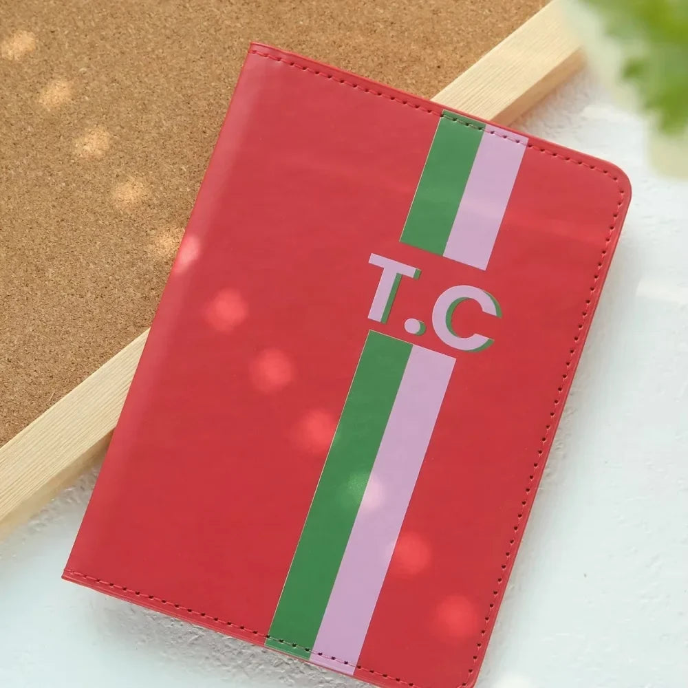 Classic Stripe Passport Holder, Personalized Initial Travel Accessory in Brown, Hot Pink, Yellow, Green, White or Red - product view 6
