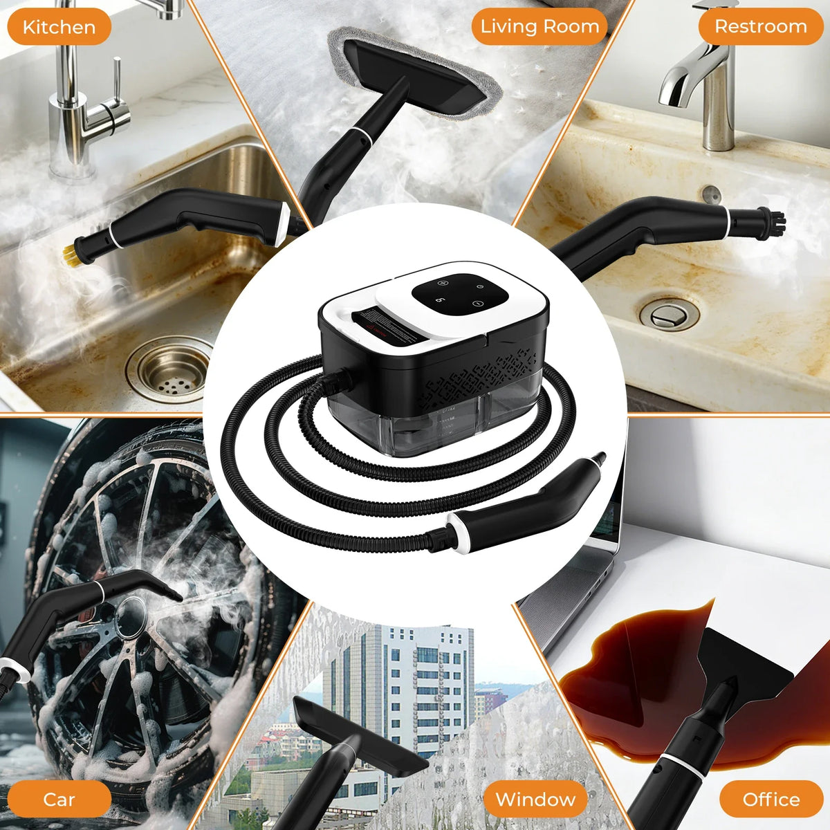 Portable Steam Cleaner, High-Pressure Chemical-Free Cleaning Machine with Touch Screen, 6 Adjustable Gears and 1250ml Tank for Home and Car - product view 6