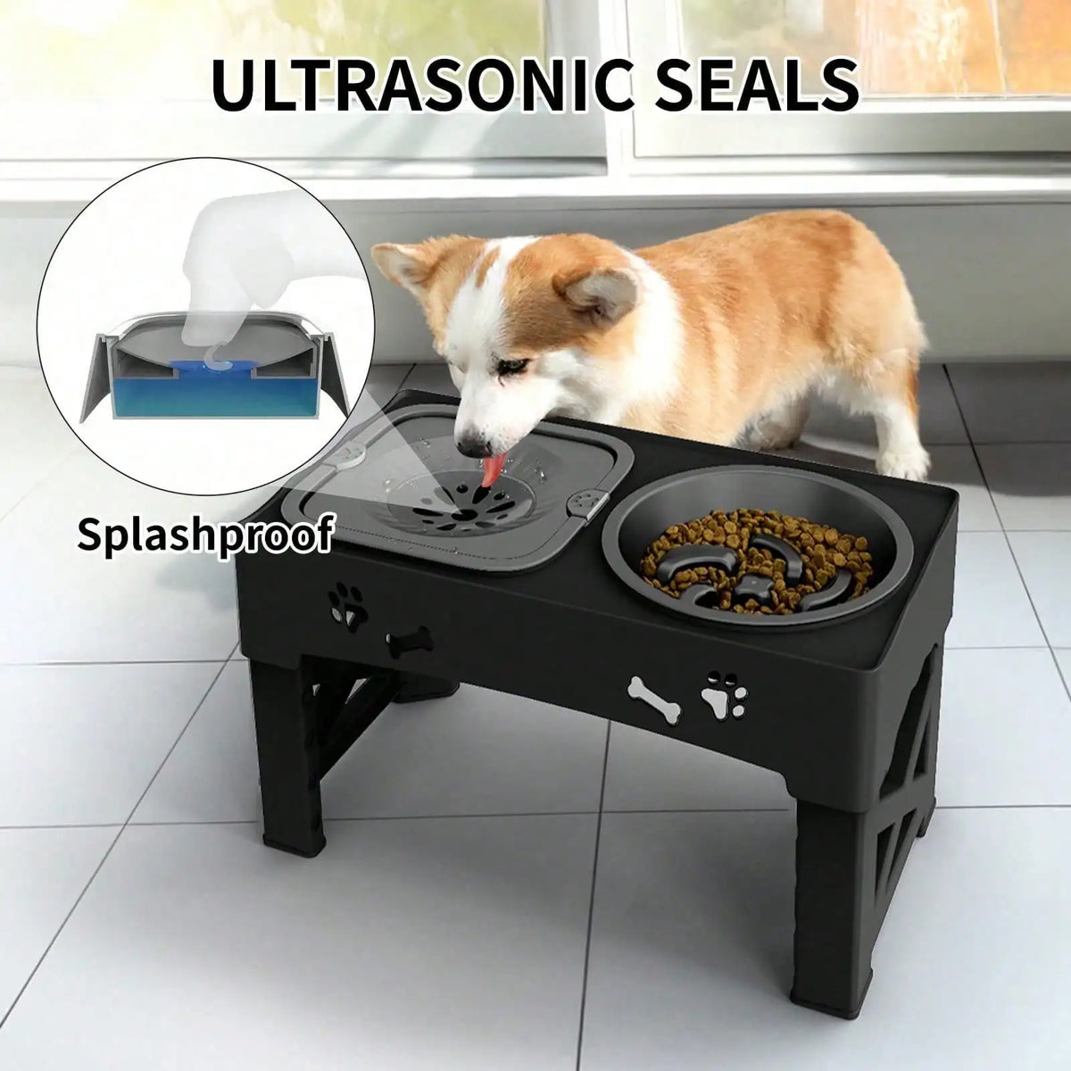 Adjustable Raised Dog Bowl Stand, 5-Height Foldable Elevated Feeder with Anti-Slip Feet for Dogs and Cats - product view 4