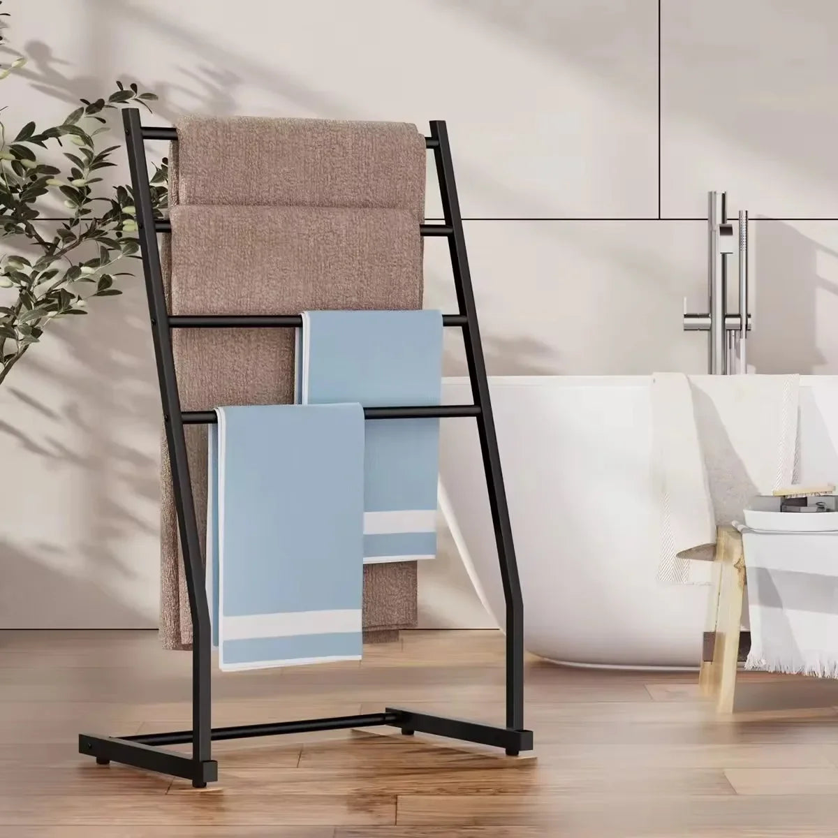 4-Tier Freestanding Towel Ladder Rack, Reusable Metal Bathroom Towel Bar Stand, Black for Towels and Blankets - product view 6