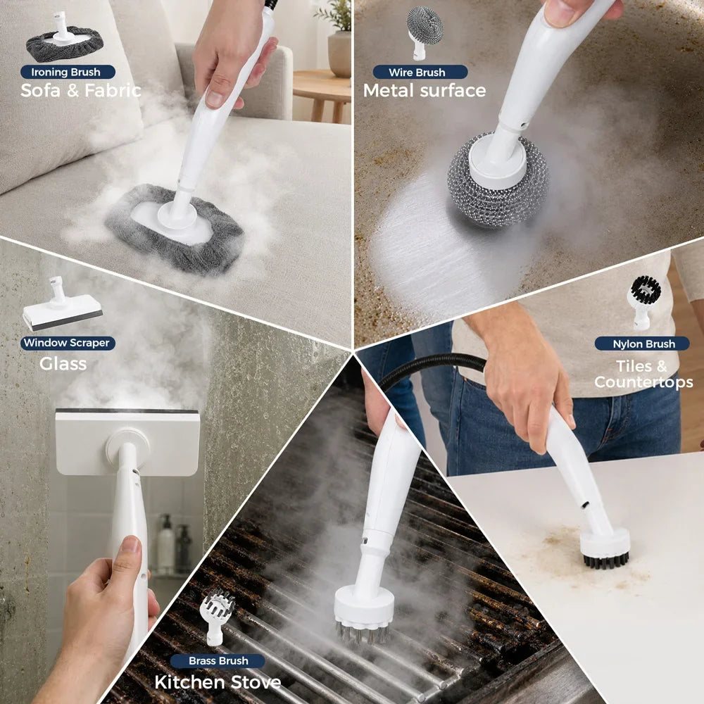 1200W Handheld Steam Cleaner, 1L Tank, 3.5 Bar High-Pressure Steam, 15-Second Heat-Up, 7 Attachments, EU Plug - product view 6