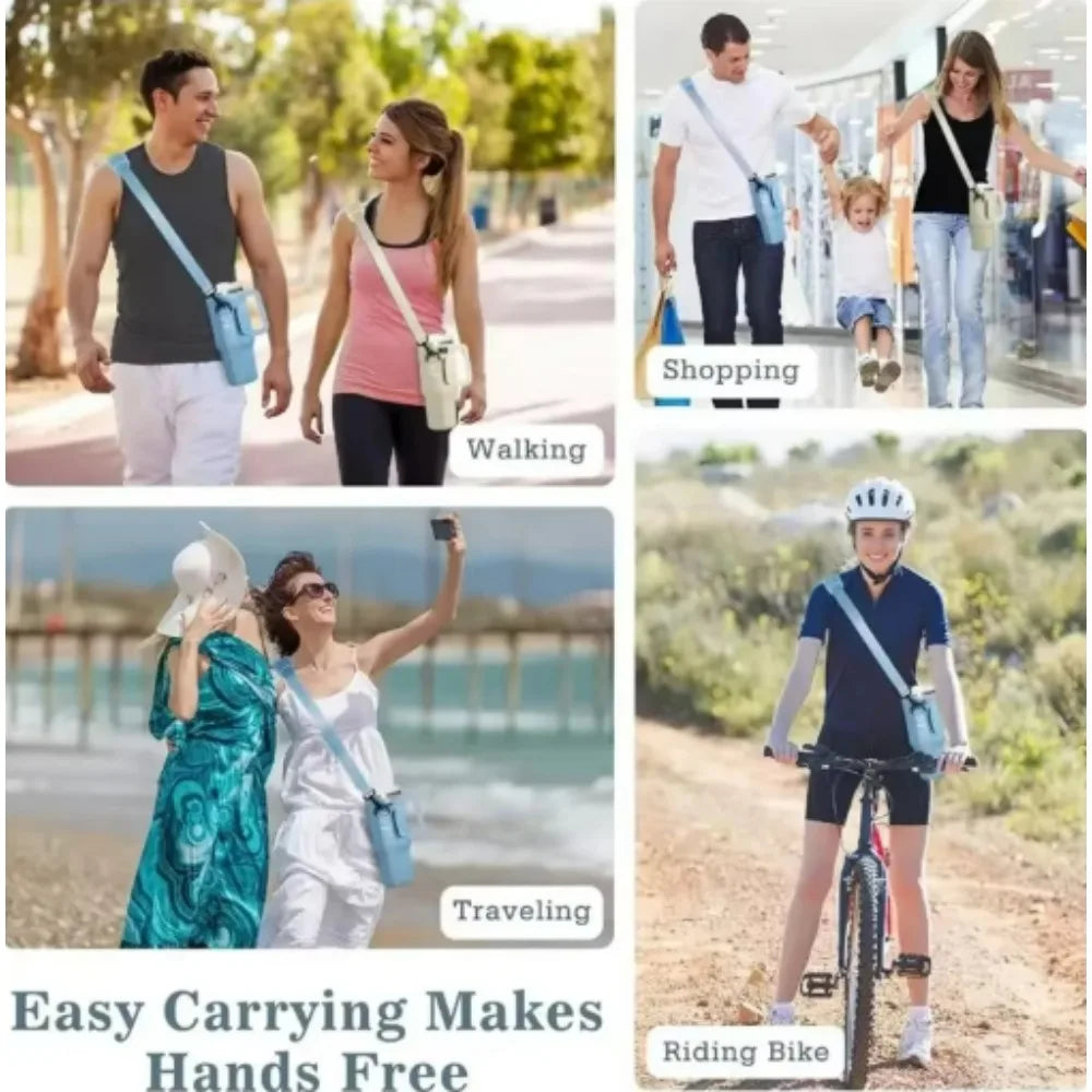 40oz Neoprene Tumbler Sleeve with Handle and Crossbody Strap, Insulated Bottle Cover in White, Pink or Black - product view 6