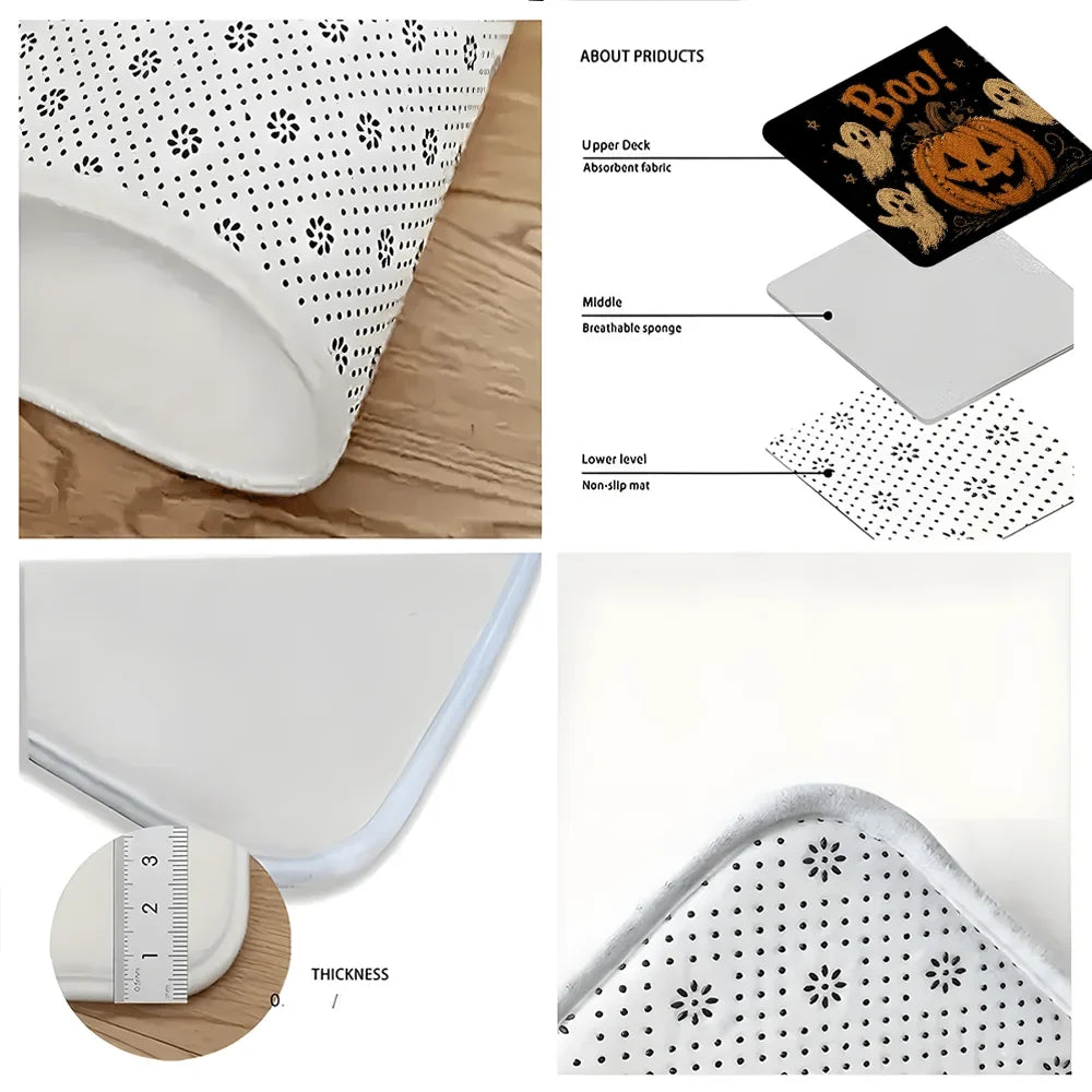 Halloween Boo Ghost Pumpkin Door Mat, Soft Polyester, Non-Slip Cartoon Entrance Rug for Indoor and Outdoor Use - product view 6