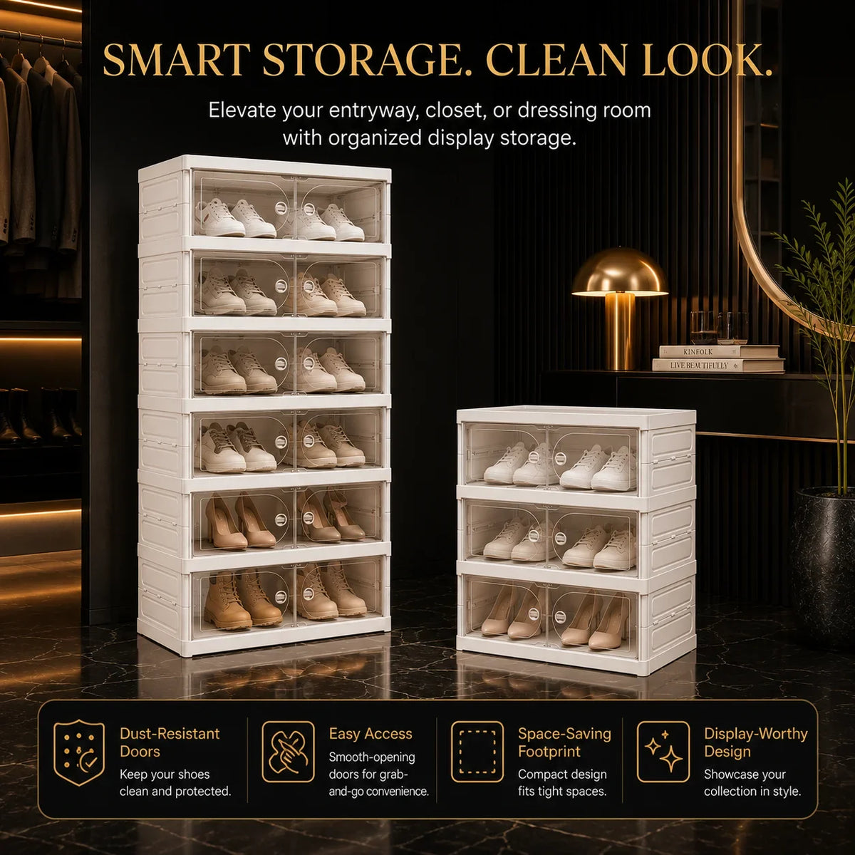 Stackable Shoe Storage Box, Foldable Modular Plastic Cabinet with Transparent Flip Door, Dust-Resistant 3, 6 or 9-Tier Options - product view 6