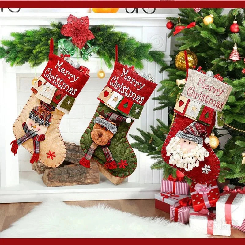 Christmas Stockings, Large 25 × 49 cm Cloth Holiday Gift Bags, Santa, Snowman, Bear or Elk Designs - product view 6