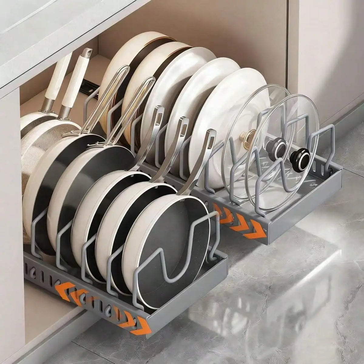 Pull-Out Pot and Pan Organizer Rack, 304 Stainless Steel Sliding Cabinet Shelf with 8 Adjustable Dividers, 1 or 2 Pack - product view 6