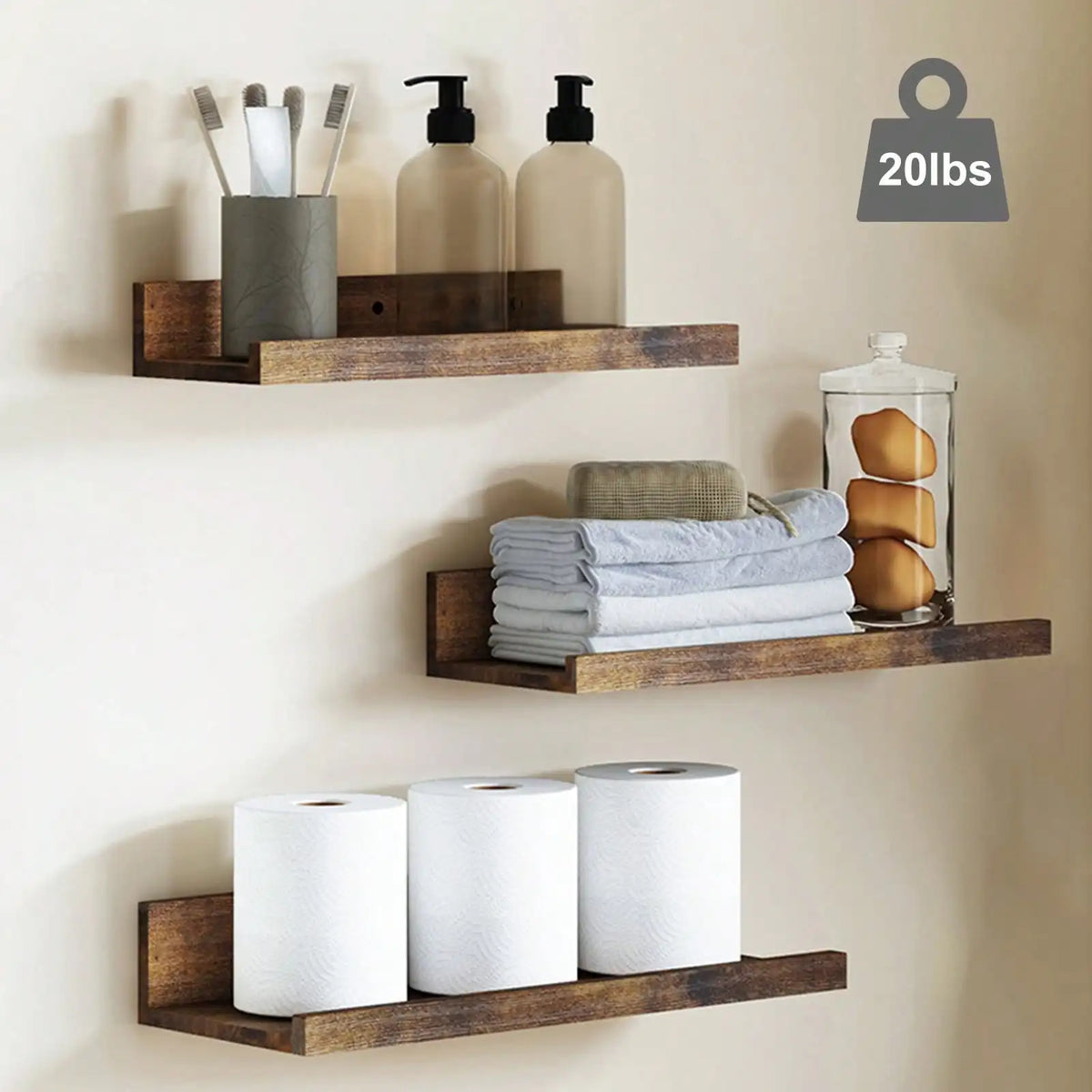 6-Piece Floating Picture Ledge Shelf Set with Lip, Wall-Mounted Display Shelves for Bedroom, Living Room, Kitchen and Bathroom - product view 6