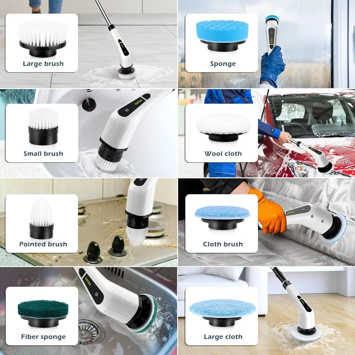 Electric Spin Scrubber, 400 RPM Cordless Cleaning Brush with 9 Replaceable Heads, 70-Minute Work Time for Bathroom and Car - product view 6