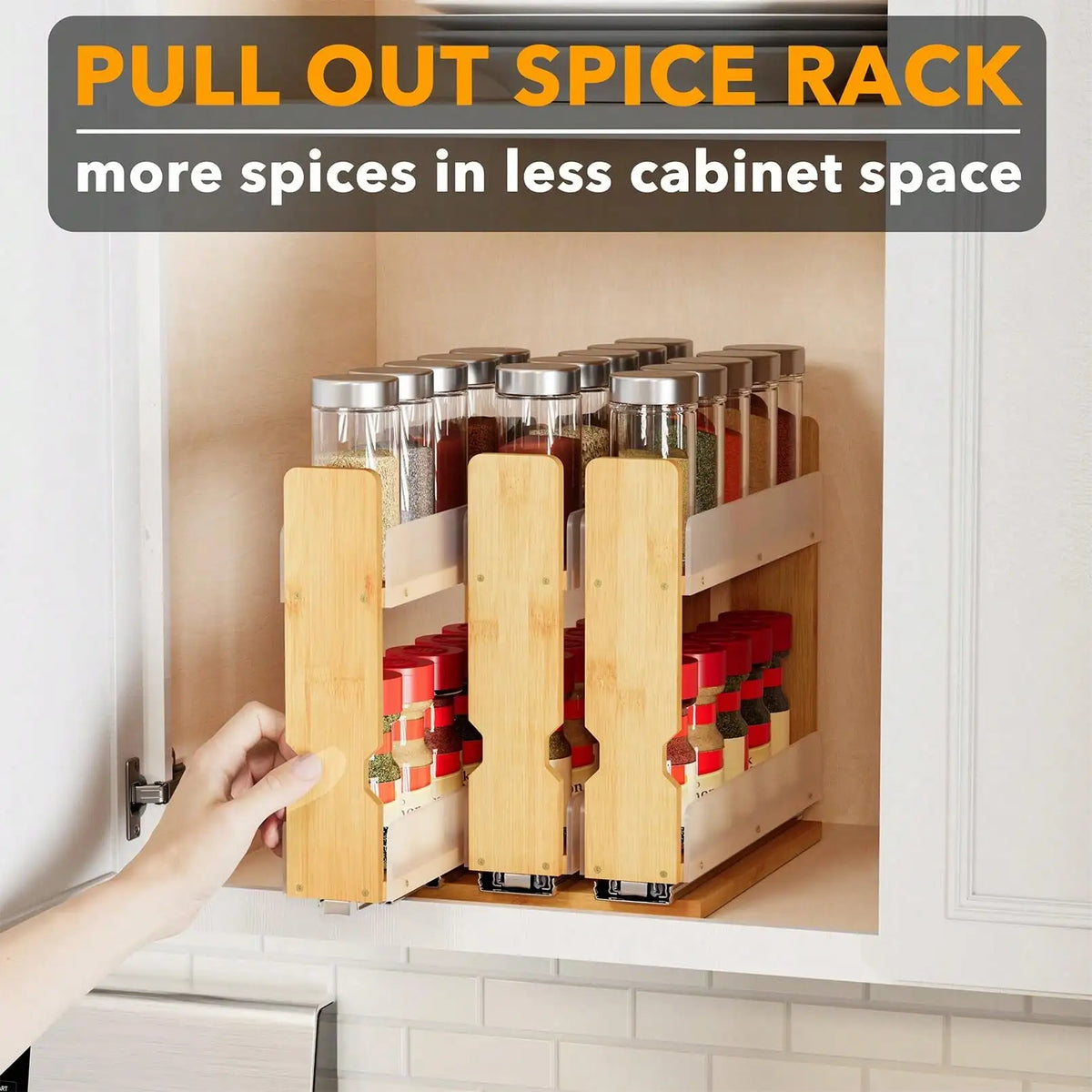 2-Tier Pull-Out Spice Rack Organizer, Sliding Cabinet Shelf for Seasoning Jars, Kitchen Pantry and Countertop Storage - product view 5