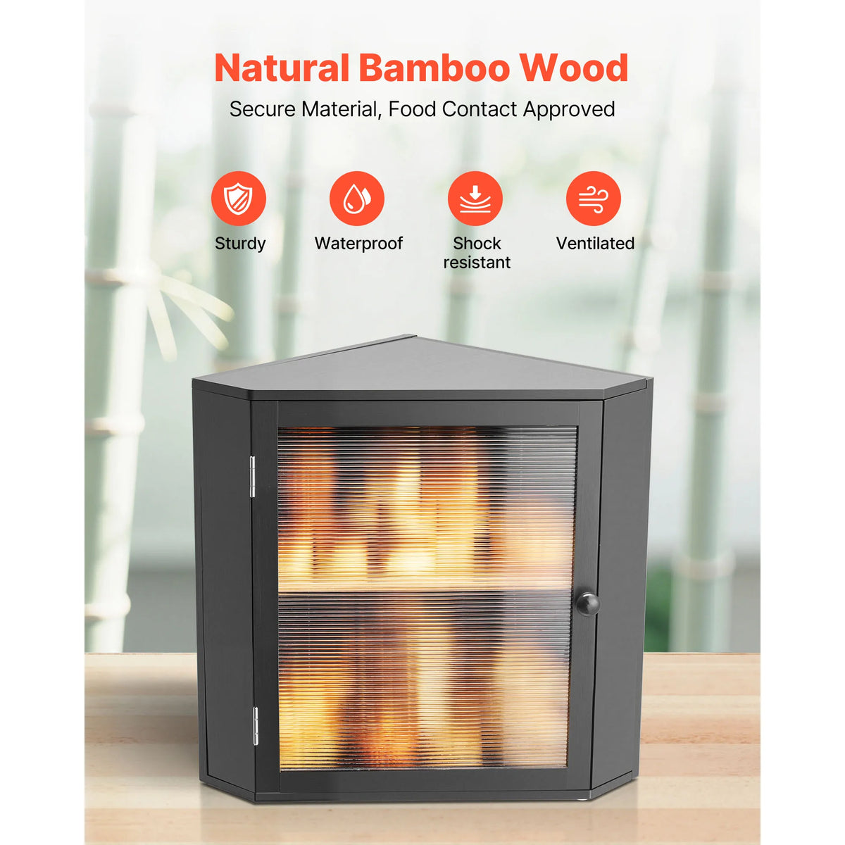 Corner Bread Box, Double-Layer Bamboo Storage Container with Adjustable Divider and Acrylic Wavy Door - product view 6