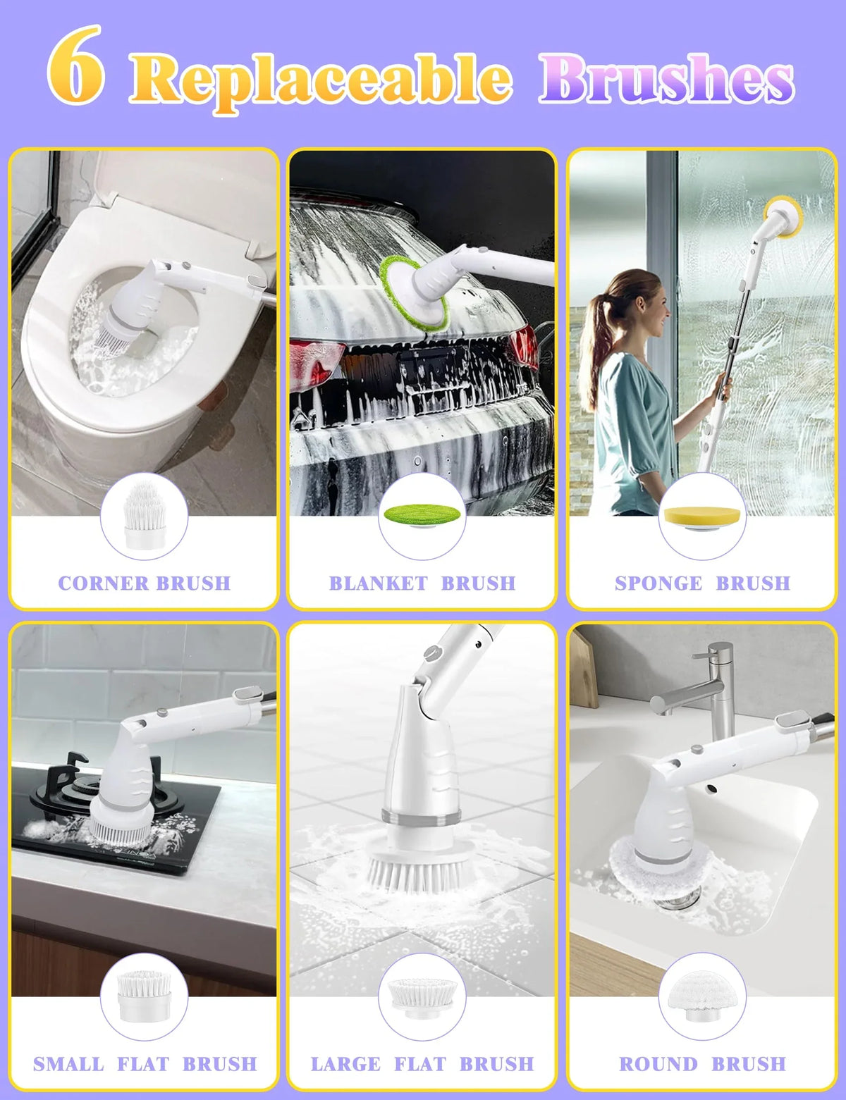11-in-1 Electric Spin Scrubber, Adjustable High-Speed Power with Long Handle and 6 Replaceable Heads for Bathroom and More - product view 2