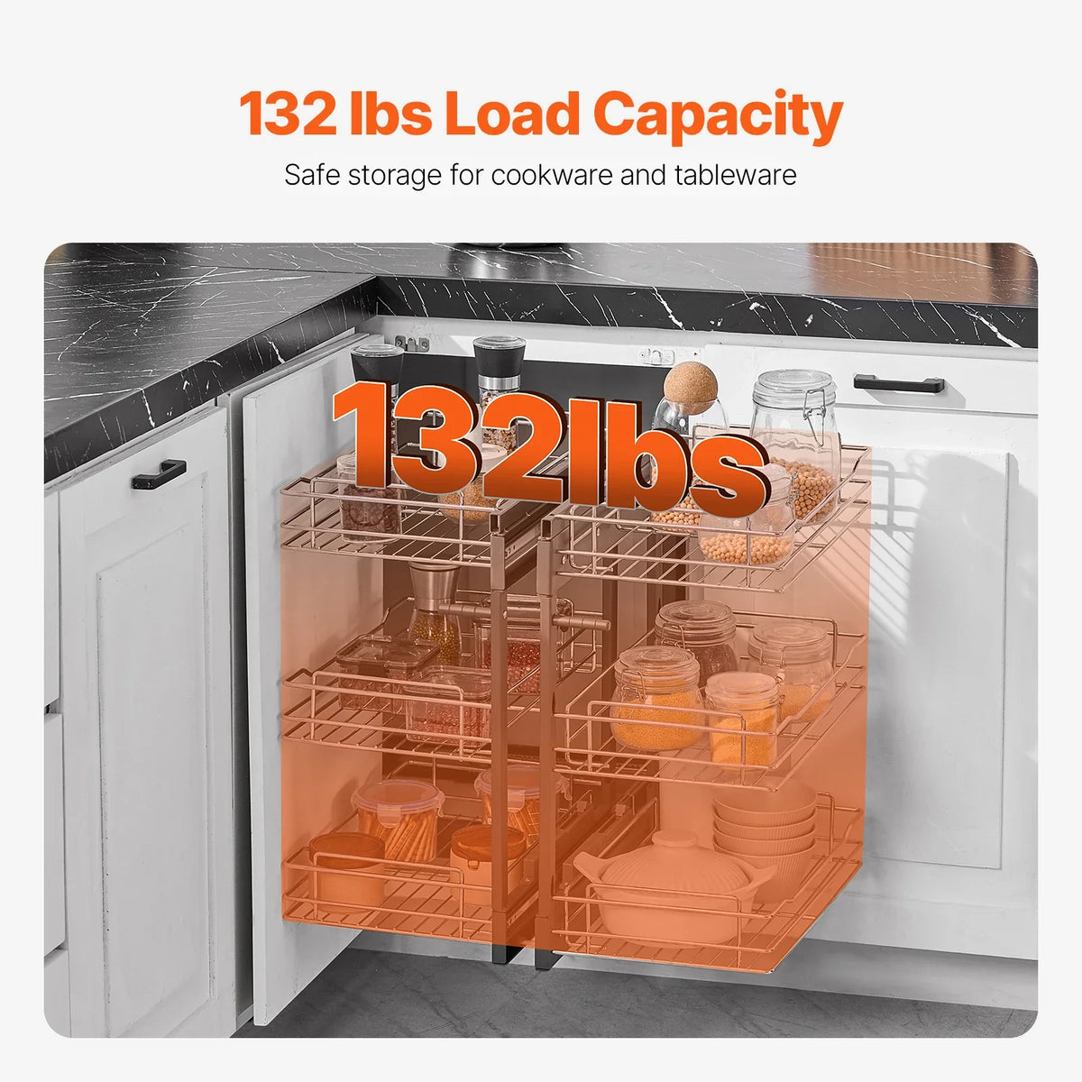 Pull-Out Cabinet Organizer, Stainless Steel Kitchen Storage, Self-Contained Installation, 2-Layer or 3-Layer Options - product view 6