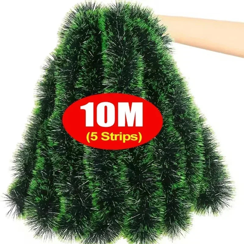 Christmas Tinsel Garland, PVC Green and White Ribbon Decoration in 2m, 4m, 10m, 20m or 30m Lengths for Indoor Décor - product view 6