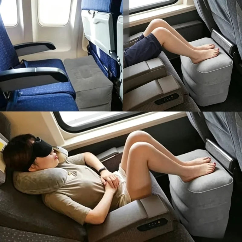 Inflatable Travel Footrest, Adjustable Height Leg Rest Pillow, Rectangle Polyester Cotton Cushion for Airplane, Car and Office - product view 6