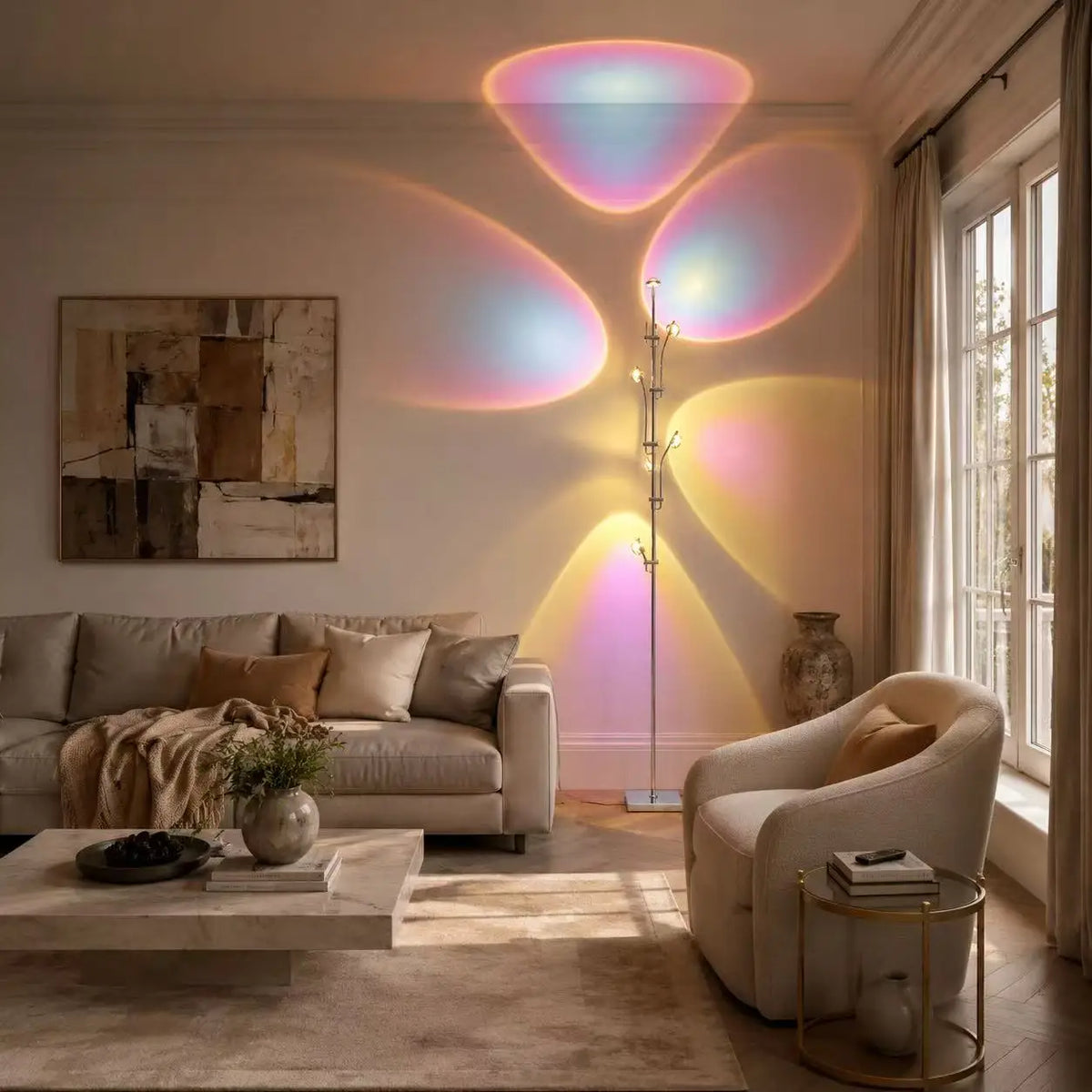 Tree-Shaped LED Floor Lamp, 5-Light Projection Design, AC Powered, 110-240V Standing Light for Living Room and Bedroom - product view 6