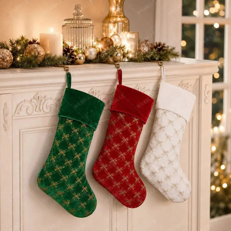 Christmas Stocking Ornament, Cloth Candy Bag, 14 x 16 cm, Green, Red or White Bow for Holiday Tree Decor - product view 6