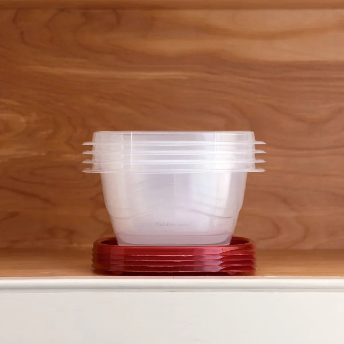 4-Piece Deep Square Food Storage Containers with Lids, 5.2 Cup Plastic Set, Ruby Red, Stackable Kitchen Storage - product view 5
