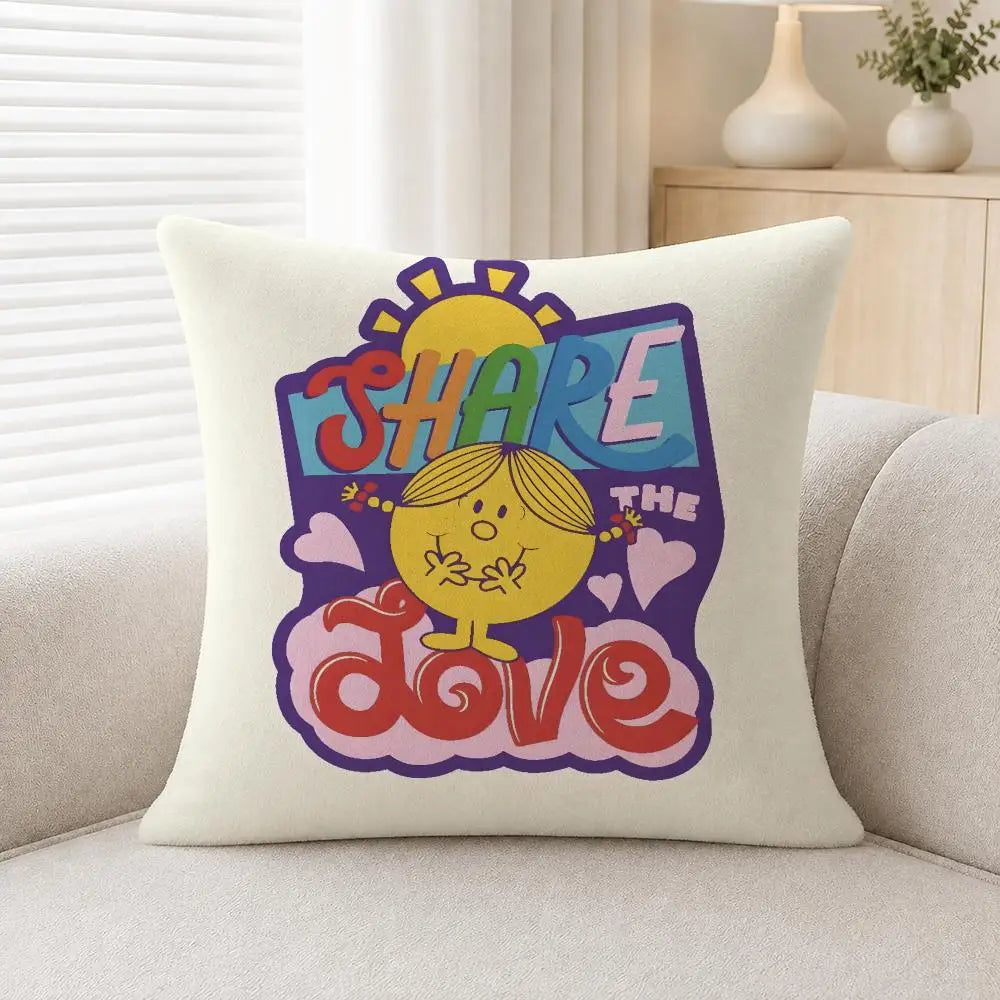 Mr. Men and Little Miss Plush Cushion Cover, Printed 100% Polyester Throw Pillowcase in 30 to 60 cm Sizes - product view 6