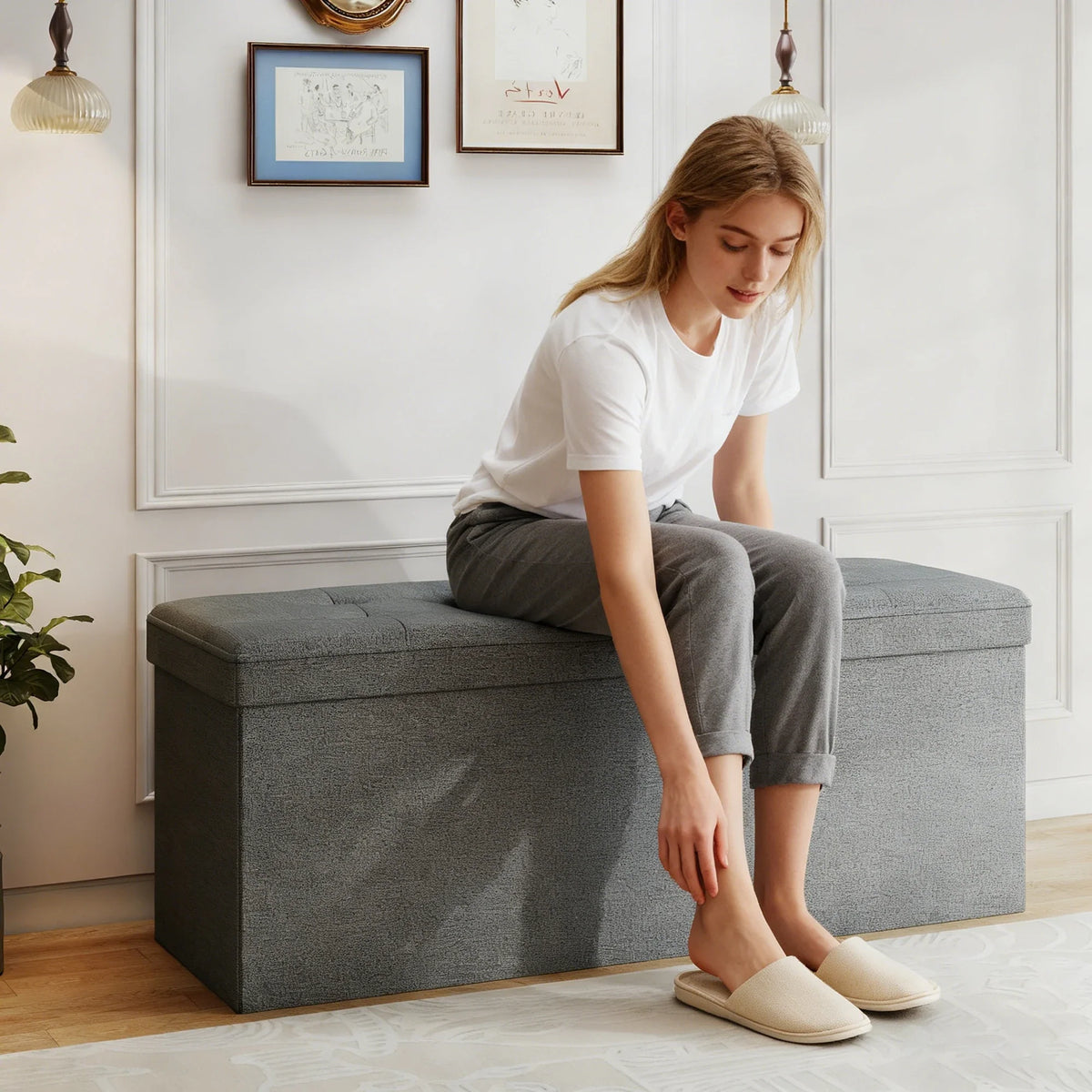 Storage Ottoman, Foldable Home Furniture with Wood Frame for Entryways, Bedrooms, Living Rooms and End-of-Bed Seating - product view 6