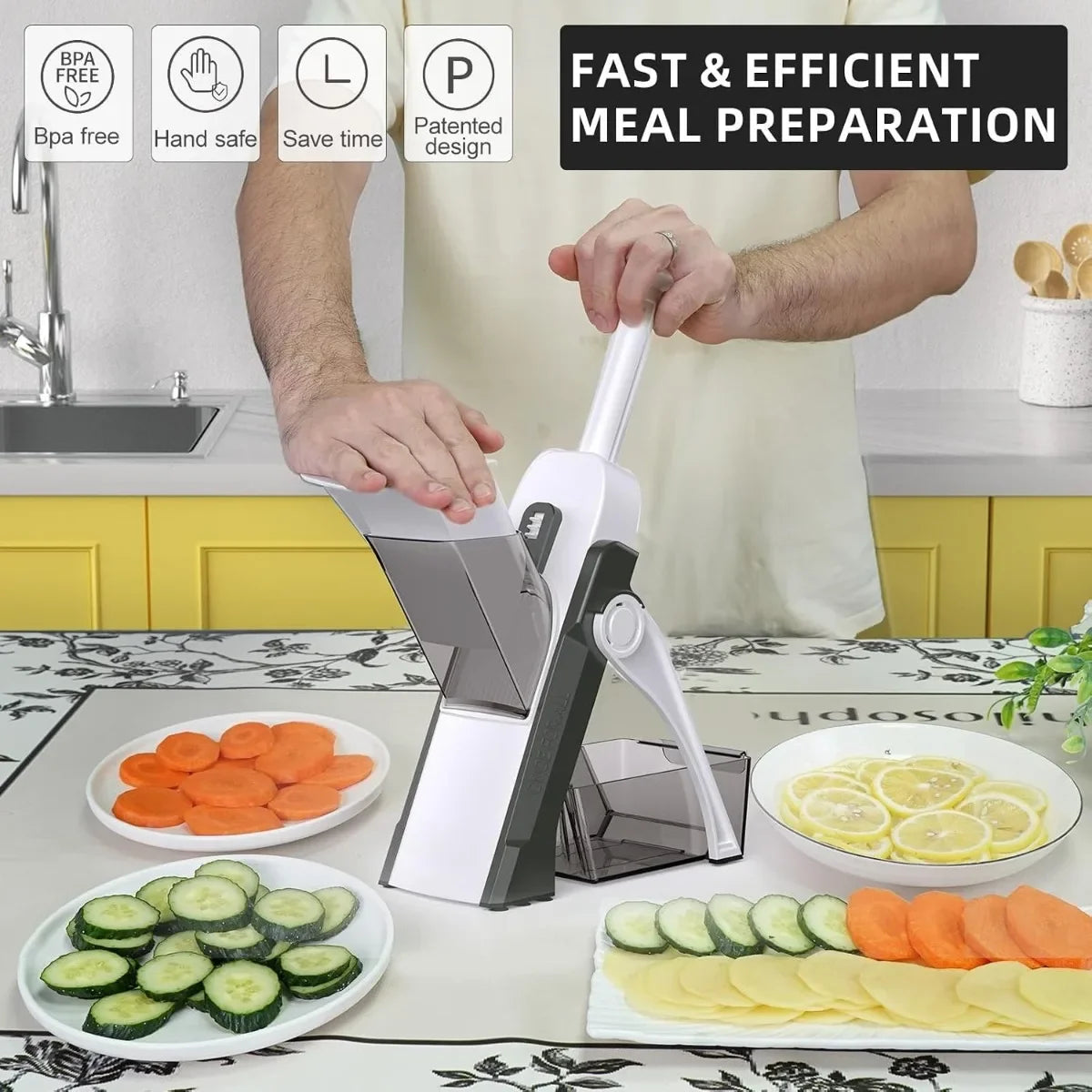 Adjustable Mandoline Slicer, Multi-Functional Vegetable and Fruit Cutter for Slicing, Shredding, Dicing and Fries - product view 6